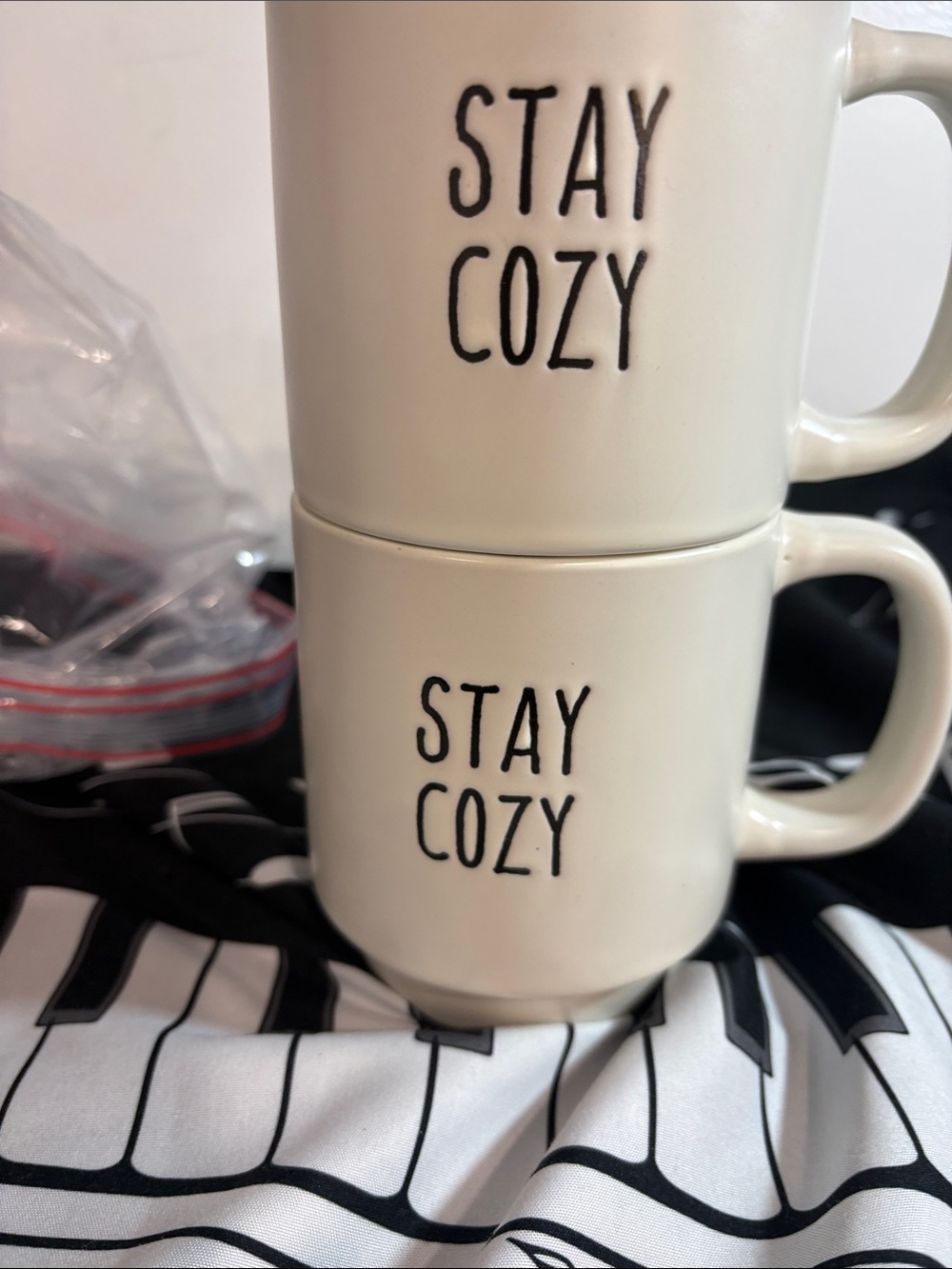 Stay Cozy White Ceramic Mug - Set of 2